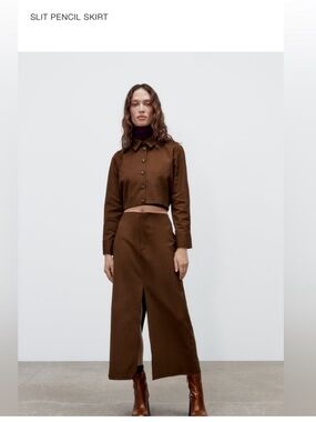 ZARA Chocolate Brown Split Pencil Skirt